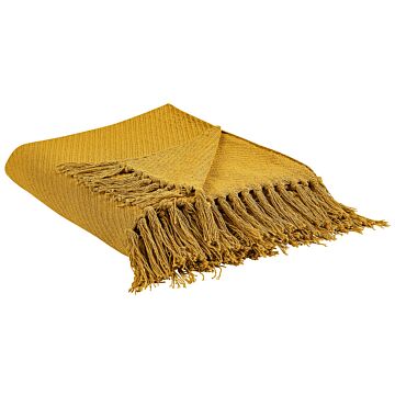 Blanket Mustard Cotton 125 X 150 Cm Bed Throw Traditional Living Room Bedroom Beliani