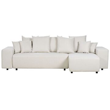 Left Hand Corner Sofa Light Beige 3 Seater Extra Scatter Cushions With Storage Modern Living Room Beliani
