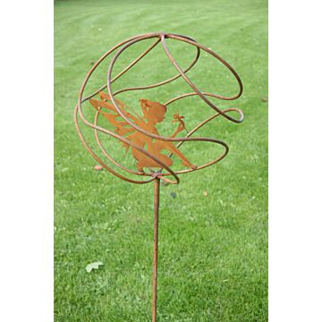 Tangle Ball On 4ft Stem With Sitting Fairy Bare Metal/ready To Rust