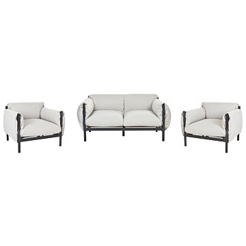 Aluminium Garden Seat 2 Seater Sofa With Amrchairs Black Aluminium Frame Light Grey Water Reppelant Fabric Cushions Beliani