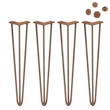 4 X 28" Hairpin Legs - 3 Prong - 10mm - Antique Copper