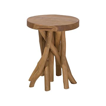 Side Table Teak Wood Natural Tree Branch Oval Bedside Rustic Raw Style Beliani