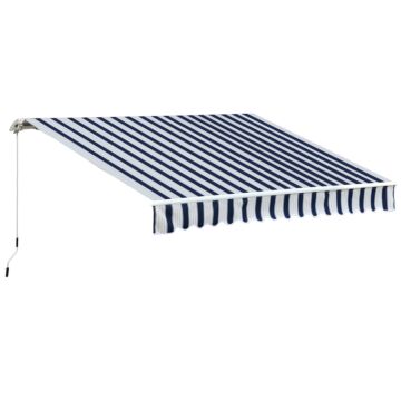 Outsunny Garden Patio Manual Awning Canopy Sun Shade Shelter Retractabl Retractable Awning, 3.5x2.5 M-blue/white
