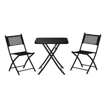 Outsunny 3 Pieces Patio Table And Chairs, Folding Patio Table And 2 Chairs, Outdoor Furniture Set For Backyard And Porch, Black