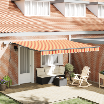 Vidaxl Manual Retractable Awning With Led Yellow And Orange 400x300 Cm