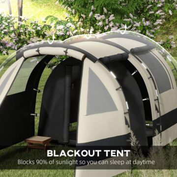 Outsunny Blackout Camping Tent For 4-5 Person, With Bedroom & Living Room, 3000mm Waterproof, For Fishing Hiking Festival, Khaki