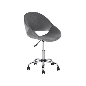 Swivel Office Chair Grey With Silver Base Velvet Upholstery Adjustable Height Beliani