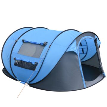 Outsunny 4-5 Person Pop-up Camping Tent Waterproof Family Tent W/ 2 Mesh Windows & Pvc Windows Portable Carry Bag For Outdoor Trip Sky Blue