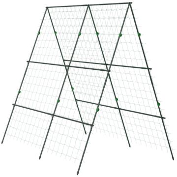 Outsunny Garden Cucumber Trellis For Climbing Plants, A-frame Trellis Plant Support With Climbing Net, Diy Adjustable Cucumber Support Frame For Raised Bed, Vegetables, Flowers, Fruit, Green