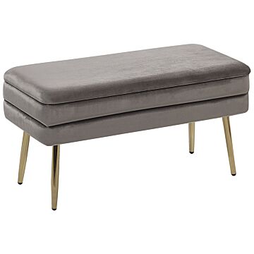 Storage Bedroom Bench Grey Velvet Fabric Upholstery Golden Legs Glamour Beliani