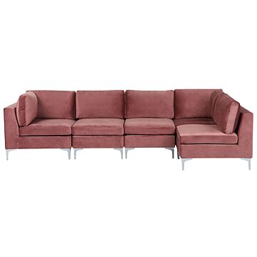 Left Hand Modular Corner Sofa Pink Velvet 5 Seater L-shaped Silver Metal Legs Glamour Style Beliani