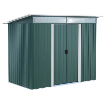 Outsunny Pent Roofed Metal Garden Shed House Hut Gardening Tool Storage W/ Ventilation 260l X 133w X 200hcm