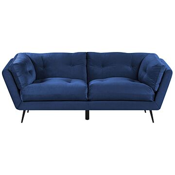 Sofa Blue Velvet Metal Legs 210 X 90 Cm With Cushions Retro Beliani