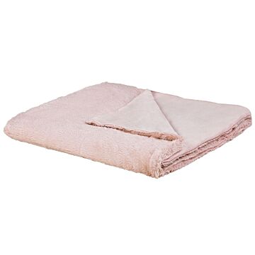 Blanket Throw Bedspread Pink Plush 180 X 200 Cm Fluffy Bedroom Beliani