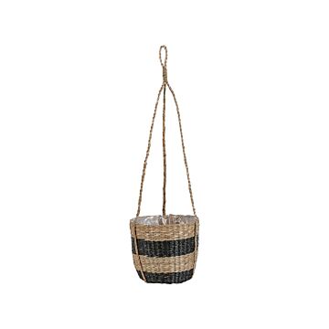 Hanging Plant Pot Natural With Black Seagrass 64 Cm Home Accessory Planter Boho Style Beliani