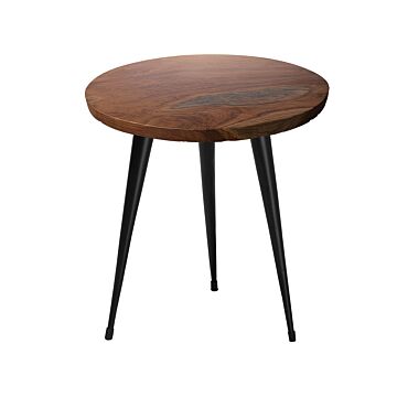 Side Table Dark Teak Wood Top Black Legs 45 Cm Classic Round Rustic Style Beliani