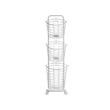 3 Tier Wire Basket Stand White Metal With Castors Handles Detachable Kitchen Bathroom Storage Accessory For Towels Newspaper Fruits Vegetables Beliani