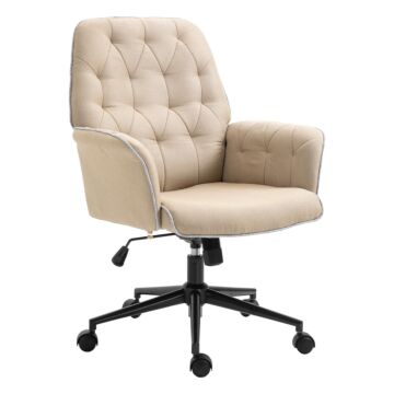 Vinsetto Linen Office Swivel Chair Mid Back Computer Desk Chair With Adjustable Seat, Arm - Beige