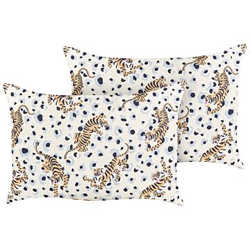 Set Of 2 Garden Cushions Multicolour Polyester 40 X 60 Cm Rectangular Tiger Pattern Motif Modern Design Throw Scatter Pillow Beliani