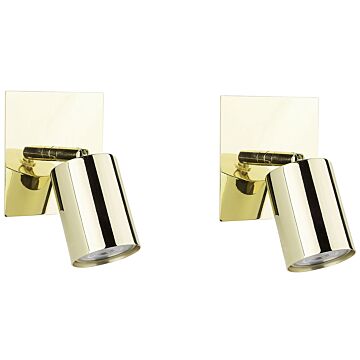 Set Of 2 Wall Lamps Gold Metal Sconce Adjustable Light Glamour Minimalist Design Bedroom Lighting Beliani