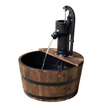 Outsunny 1 Tier Wooden Barrel Water Fountain Outdoor Garden Decorative Water Feature W/ Electric Pump