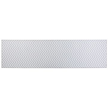 Runner Rug White Grey Polyester 80 X 300 Cm Rectangular Chevron Design Beliani