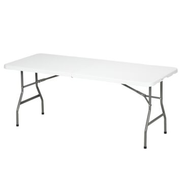 Outsunny 180 X 75cm Folding Garden Table, Outdoor Hdpe Picnic Table For 6, Rectangular Patio Table With Metal Frame, White