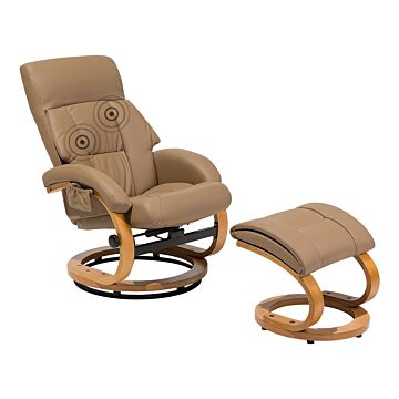 Recliner Armchair Beige With Footstool Faux Leather Upholstered Heated Massage Wooden Frame Adjustable Back Retro Design Beliani