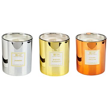 Set Of 3 Scented Candles Multicolour 100% Soy Wax Cotton Wick Glass Fresh Fruit Floral Fragrance Apple Pie Jasmin Beliani
