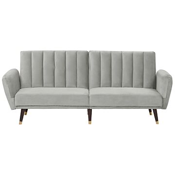 Sofa Bed Light Grey Sleeper Convertible Velvet Upholstery Elegant Glam Modern Living Room Bedroom Beliani