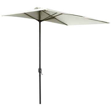 Outsunny Balcony Half Parasol Semi Round Umbrella Patio Crank Handle (2.3m, Beige)- No Base Included