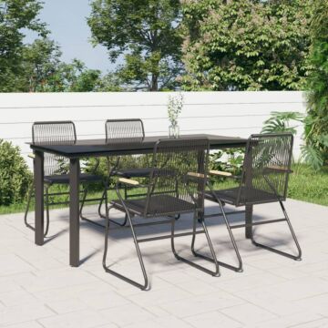 Vidaxl 5 Piece Garden Dining Set Black Pvc Rattan