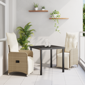 Vidaxl 3 Piece Garden Dining Set With Cushions Beige Poly Rattan