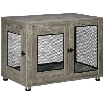 Pawhut Two-in-one Dog Cage & Side Table, With Two Doors, Cushion, For Large Dogs