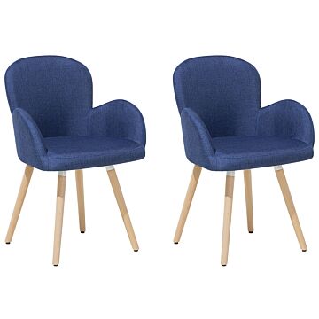 Set Of 2 Dining Chairs Blue Fabric Upholstery Light Wood Legs Modern Eclectic Style Beliani