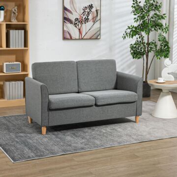 Homcom Compact Loveseat Sofa, Modern 2 Seater Sofa For Living Room With Wood Legs And Armrests, Grey