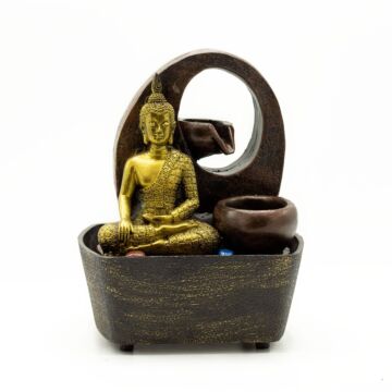 Tabletop Water Feature - 21.5cm - Golden Buddha & Pots