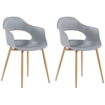 Set Of 2 Dining Chairs Grey Synthetic Material Sleek Legs Decorative Beliani