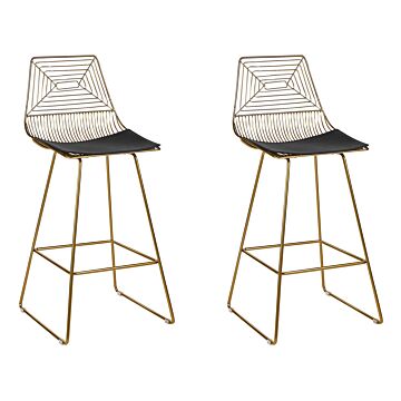 Set Of 2 Dining Chairs Gold Metal Steel With Faux Leather Seat Pad Beliani