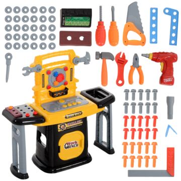 Aiyaplay 102pcs Kids Tool Bench With Electric Drill, Storage, For Ages 3-6, Yellow | Aosom Uk