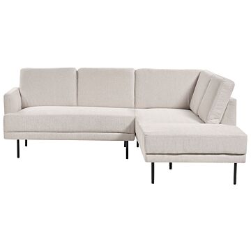 Left Hand Corner Sofa Polyester Light Beige 4-seater Upholstered Metal Legs Woven Fabric Cushioned Back Minimalist Modern Beliani