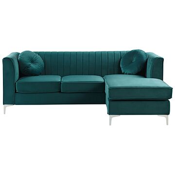 Corner Sofa Green Velvet Upholstered 3 Seater Left Hand L-shaped Glamour Additional Pillows Beliani