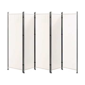 Room Divider White Polyester Black Steel Frame 5 Panels Decorative Screen Partition Beliani