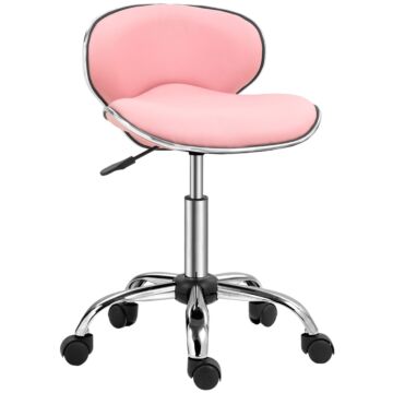 Homcom Adjustable Rolling Swivel Beauty Salon Chair, Stool For Spa, Pink