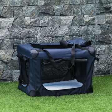 Pawhut Dog Carrier Bag Folding Cat Carrier Portable Dog Bag Soft Pet Crate W/ Cushion, 70 X 51 X 50 Cm, Dark Blue