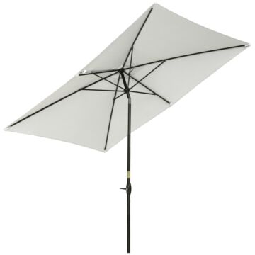 Outsunny 2 X 3m Garden Parasol Umbrella, Rectangular Market Umbrella Patio, Outdoor Table Umbrellas With Crank & Push Button Tilt, Cream White