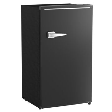 Homcom Under Counter Fridge, 85l Small Retro Refrigerator With Chiller Box, Adjustable Thermostat, Glass Shelves, Black
