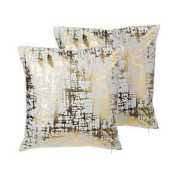 Set Of 2 Decorative Cushions Gold Crackle Effect 45 X 45 Cm Foil Print Pattern Beliani