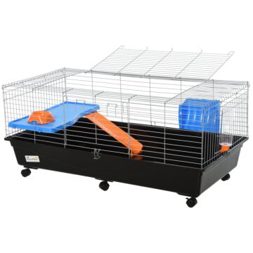 Pawhut Steel Medium 2-tier Small Animal Cage W/ Accessories Blue/orange