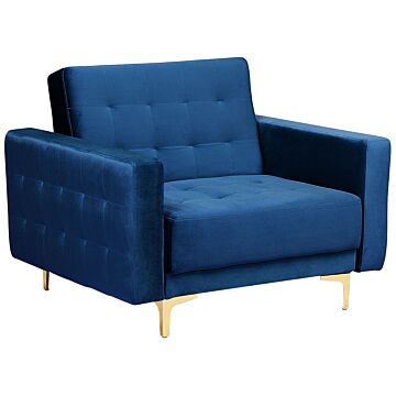Armchair Navy Blue Velvet Tufted Fabric Modern Living Room Reclining Chair Gold Legs Track Arm Beliani